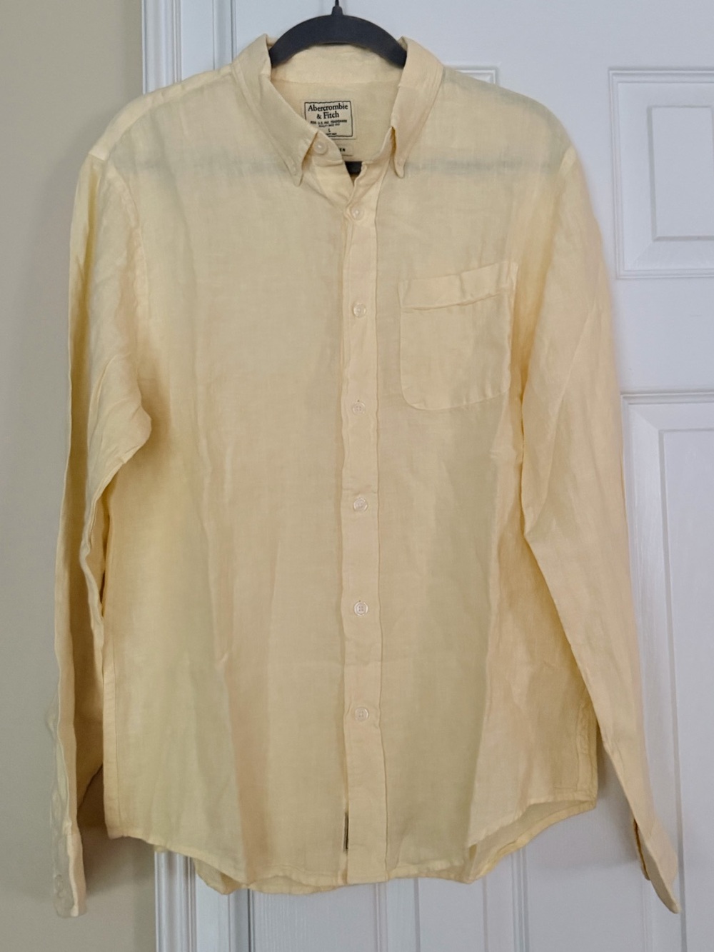 Abercrombie & Fitch Men's Pale Yellow Linen Button-Down Shirt